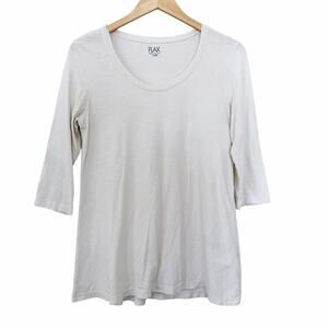 Flax White Cotton 3/4 Sleeve Shirt Sz S